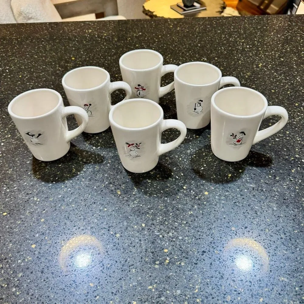 Vintage Williams-Sonoma Holiday Snowman Ceramic Mugs